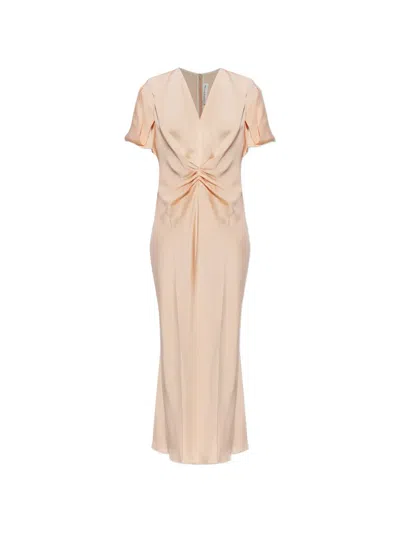 Victoria Beckham Draped V-neck Midi Dress In Neutral
