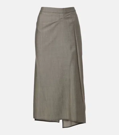 Victoria Beckham Draped Wool And Mohair Midi Skirt In Gray