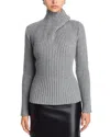 Victoria Beckham Draped Wool Blend Turtleneck Sweater In Gray