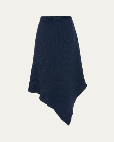 Victoria Beckham Draped Zigzag Knit Midi Skirt In Blue