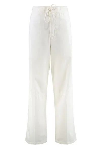 Victoria Beckham Drawstring-waist Cotton Trousers In Neutral