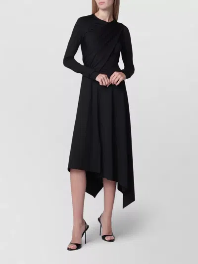 Victoria Beckham Dress Asymmetric Hem Draped Detail Long Sleeves In Black