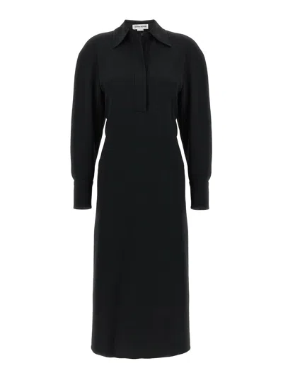 Victoria Beckham Women Black Long Sleeve Polo Collar Midi Dress, Xs Luxury Dresses For Women Darveys