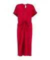 Victoria Beckham Gathered V Neck Midi Dress Tomato