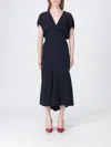 Victoria Beckham Womens Black Blouson-sleeve Fluid-cady Midi Dress In Blue