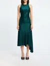 Victoria Beckham Womens Dark Teal Twist Asymmetric-hem Woven Midi Dress In Green