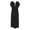 Victoria Beckham Green Midi Dress With Ruched Sleeves And V Neck