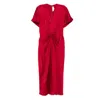 Victoria Beckham Gathered V Neck Midi Dress Tomato