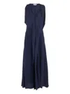 Victoria Beckham Blue Sleeveless Long Dress With V Neck In Fabric Woman