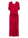Victoria Beckham Red Crewneck Midi Dress With Gathered Waist And Rear Zip Closure In Red