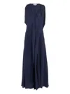 Victoria Beckham Blue Sleeveless Long Dress With V Neck In Fabric Woman