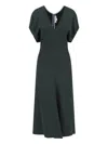 Victoria Beckham Green Midi Dress With Ruched Sleeves And V Neck In Green