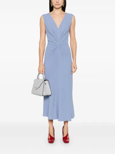 Victoria Beckham Sm Long Light Blue Zip Back Dress In Blu Polvere
