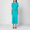 Victoria Beckham Peacock Colour Midi Dress With Hooded Sleeves In Blue