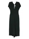 Victoria Beckham Green Midi Dress With Ruched Sleeves And V Neck