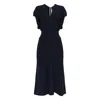 Victoria Beckham Womens Black Blouson-sleeve Fluid-cady Midi Dress In Black