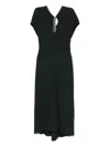 Victoria Beckham Green Midi Dress With Ruched Sleeves And V Neck In Green