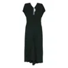 Victoria Beckham Dark Green Midi Dress In Satin In Black