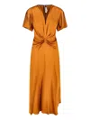 Victoria Beckham V-neck Gathered Waist Satin Midi Dress In Orange