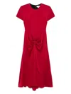 Victoria Beckham Red Crewneck Midi Dress With Gathered Waist And Rear Zip Closure In Red