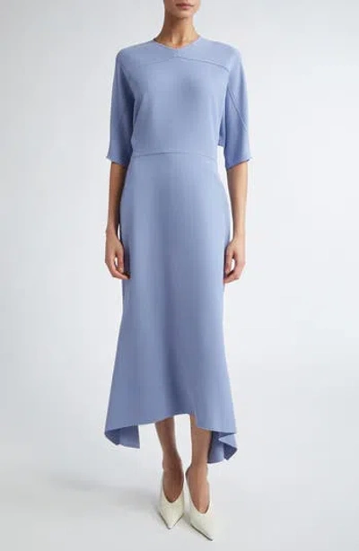 Victoria Beckham Drop Sleeve Kick Crepe Midi Dress In Blue