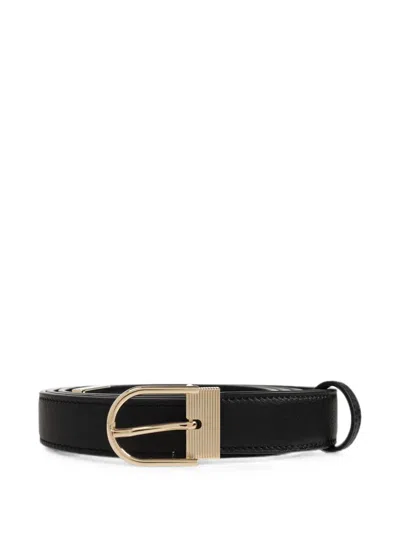 Victoria Beckham D-shaped Buckle Leather Belt In Black