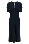 Victoria Beckham Womens Black Blouson-sleeve Fluid-cady Midi Dress In Blue
