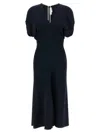 Victoria Beckham Womens Black Blouson-sleeve Fluid-cady Midi Dress In Blue