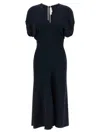 Victoria Beckham Womens Black Blouson-sleeve Fluid-cady Midi Dress In Blue