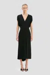 Victoria Beckham Womens Black Blouson-sleeve Fluid-cady Midi Dress In Black