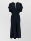 Victoria Beckham Womens Black Blouson-sleeve Fluid-cady Midi Dress In Blue