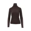 Victoria Beckham Brown Turtleneck Sweater With Logo Patch On The Sleeve In Cotton Blend Woman In Black