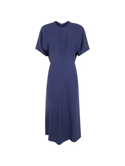Victoria Beckham Eleanor Short-sleeve Midi Dress In Blue
