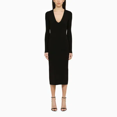 Victoria Beckham Elegant Black Knit Sheath Dress
