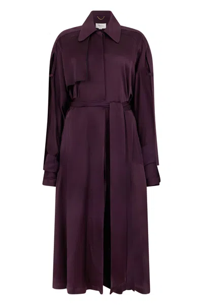 Victoria Beckham Elegant Long Trench With Contrast Border In Purple