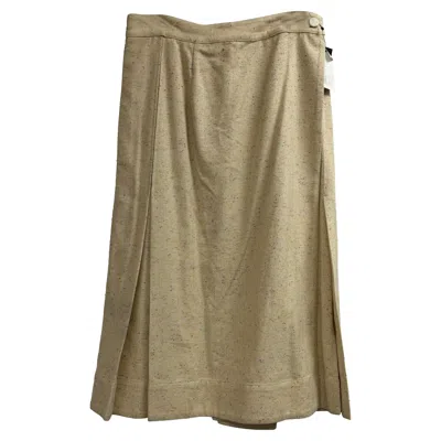 Pre-owned Victoria Beckham Embellished Pleated Midi Skirt In Beige Silk In Nude