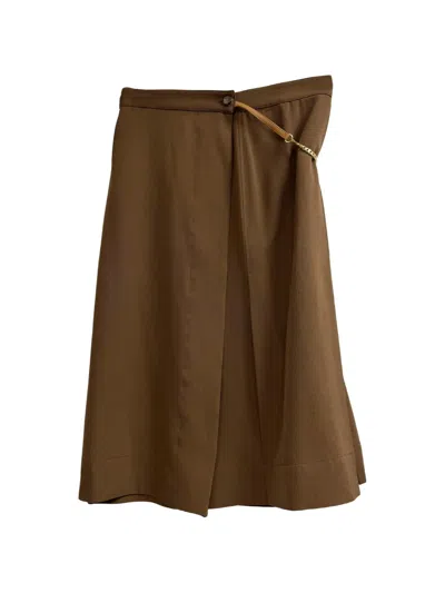 Pre-owned Victoria Beckham Embellished Pleated Skirt In Brown