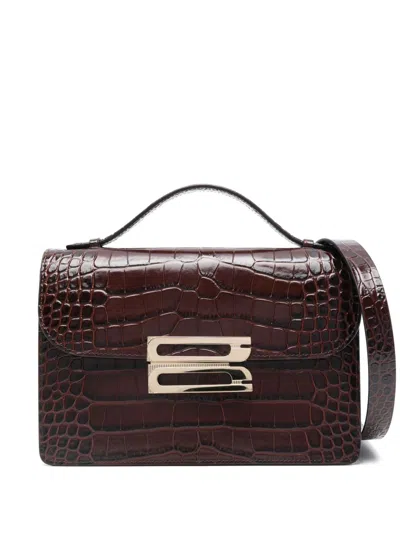 Victoria Beckham Embossed-crocodile Shoulder Bag In Brown