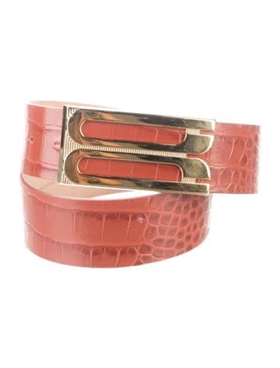 Pre-owned Victoria Beckham Embossed Leather Belt Kit In Orange