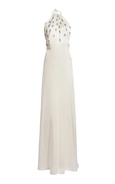 Victoria Beckham Embroidered Halter Neck Maxi Dress In Animal Print