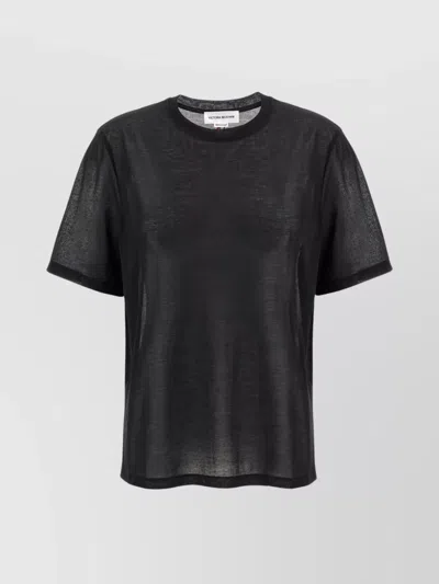 Victoria Beckham Embroidered Logo Sheer Fabric Crew Neck T-shirt In Black