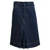 Victoria Beckham Embroidered Pleated Midi Skirt In Blue Denim In Blue