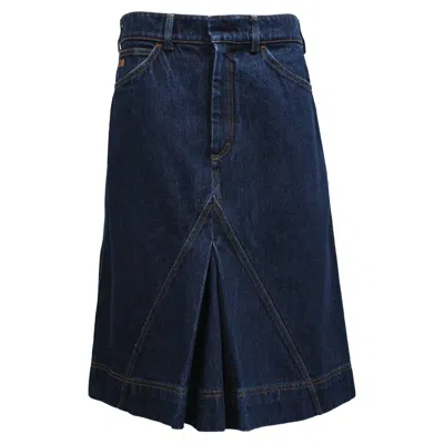 Victoria Beckham Embroidered Pleated Midi Skirt In Blue Denim