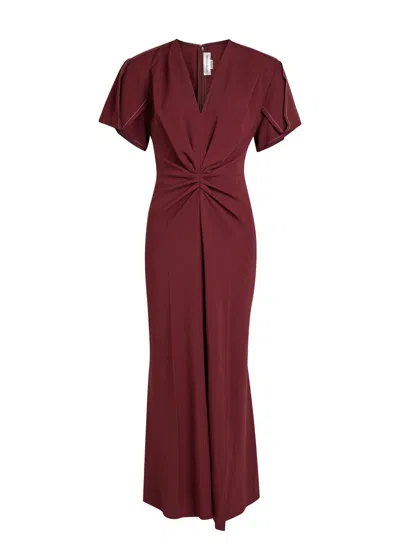 Victoria Beckham Eve Gathered Crepe Midi Dress In Burgundy