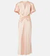 Victoria Beckham Eve Gathered-waist Satin Midi Dress In Pink
