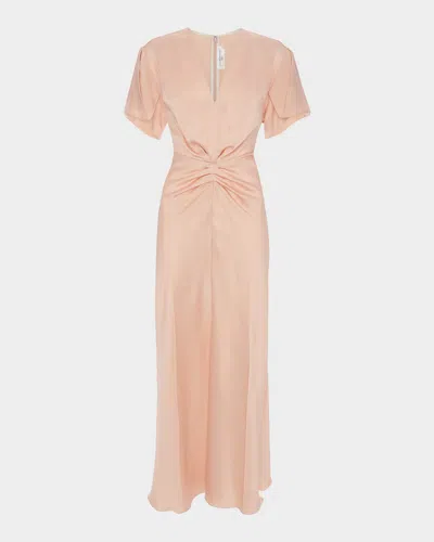 VICTORIA BECKHAM EVE GATHERED-WAIST SATIN MIDI DRESS
