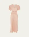 Victoria Beckham Eve Gathered-waist Satin Midi Dress In Pink
