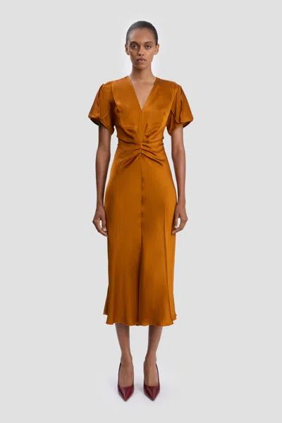 Victoria Beckham Womens Sunset Orange Ruched Regular-fit Woven Mini Dress