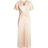 Victoria Beckham Eve Gathered-waist Satin Midi Dress In Pink