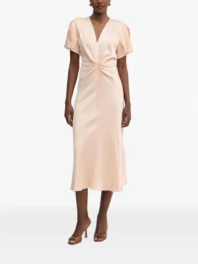 Victoria Beckham Eve Twist-detail Tulip-sleeve Midi Dress In Pink